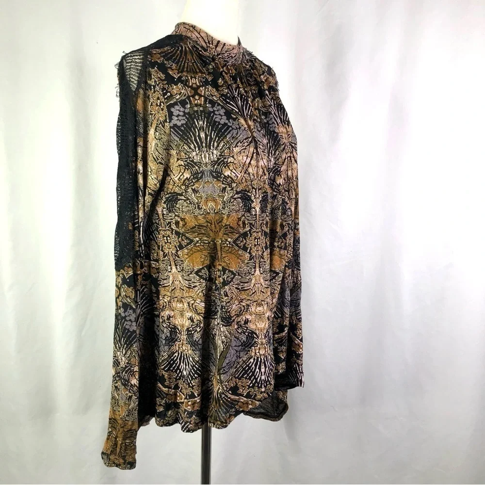 Free People blouse New World Nouveau lace trim crossover front keyhole back